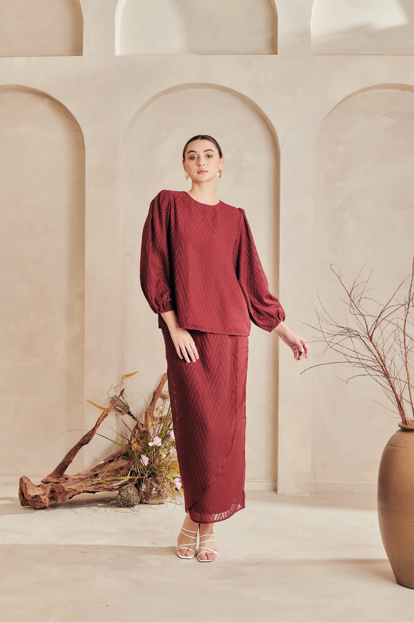 Zola Kurung | Burgundy