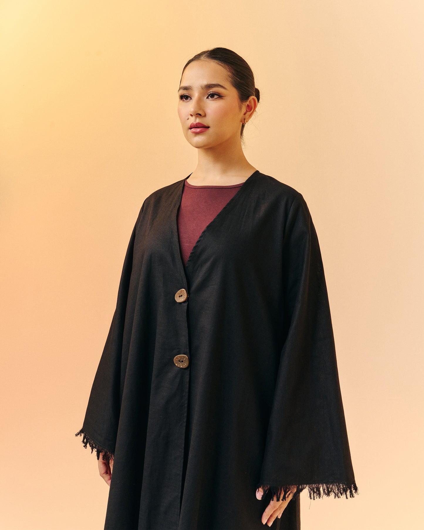 Sana Open Abaya | Noir