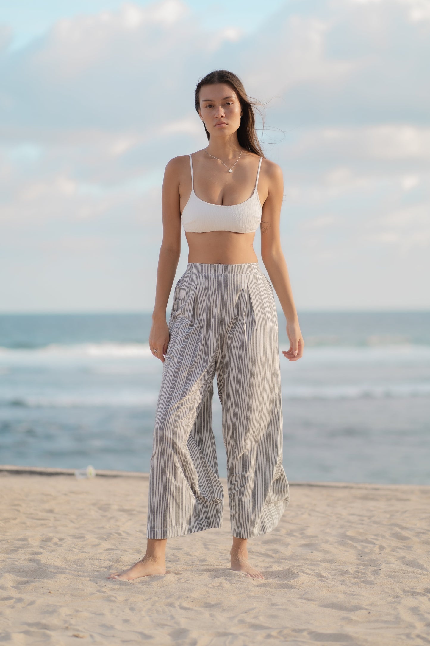 Cora Striped Pants | Grey
