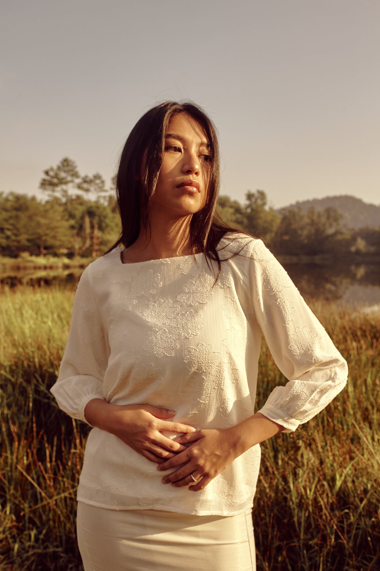 Allana Brocade Top | Pearl