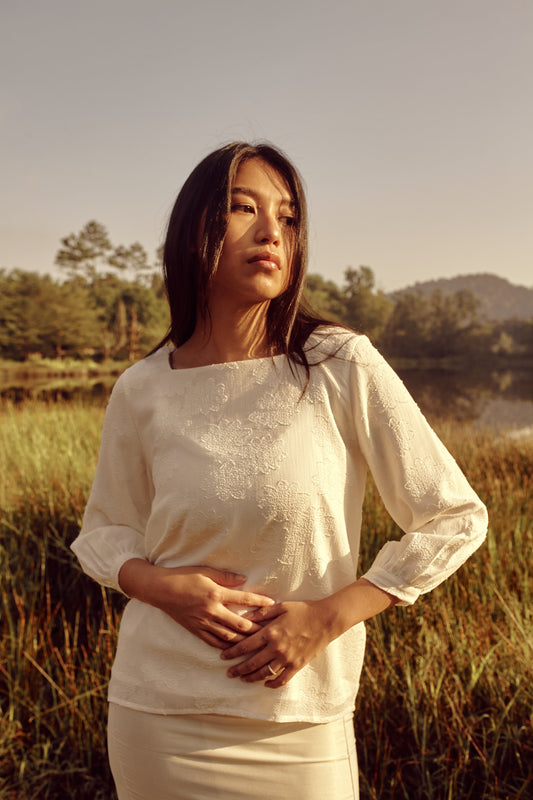 Allana Brocade Top | Pearl