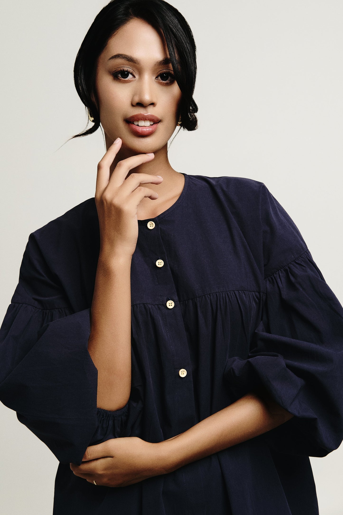 Ivory Dress | Navy Blue